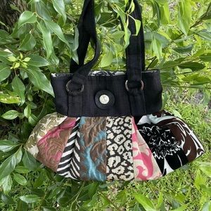 Patchwork Pattern Shoulder Bag in Black and Multicolor
